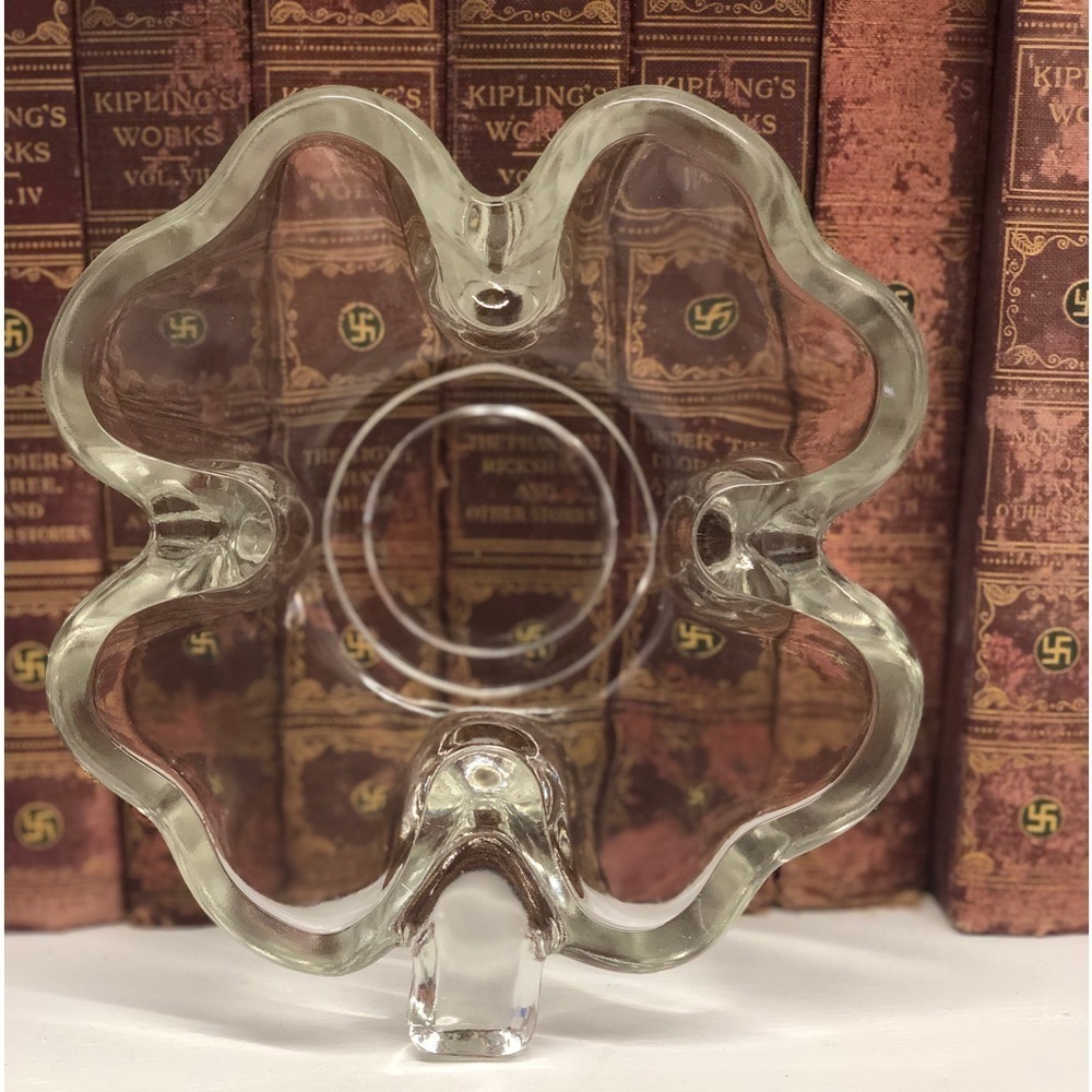1950S Irish Pub Clear Glass Heavy Shamrock Dish O345